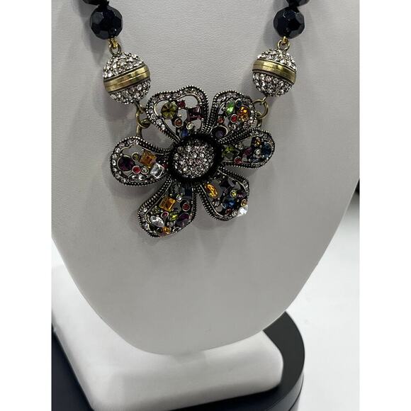 Heidi Daus Black Beaded Rhinestone Flower Magnetic Versatile Bracelet Necklace - Picture 4 of 12